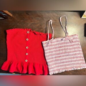 Red & White Lot of 2 Bundle Smocked Tube Tops